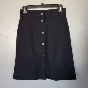 J.Crew 100% Wool Black Skirt Button Front Size 0 Winter Business Wear Workwear
